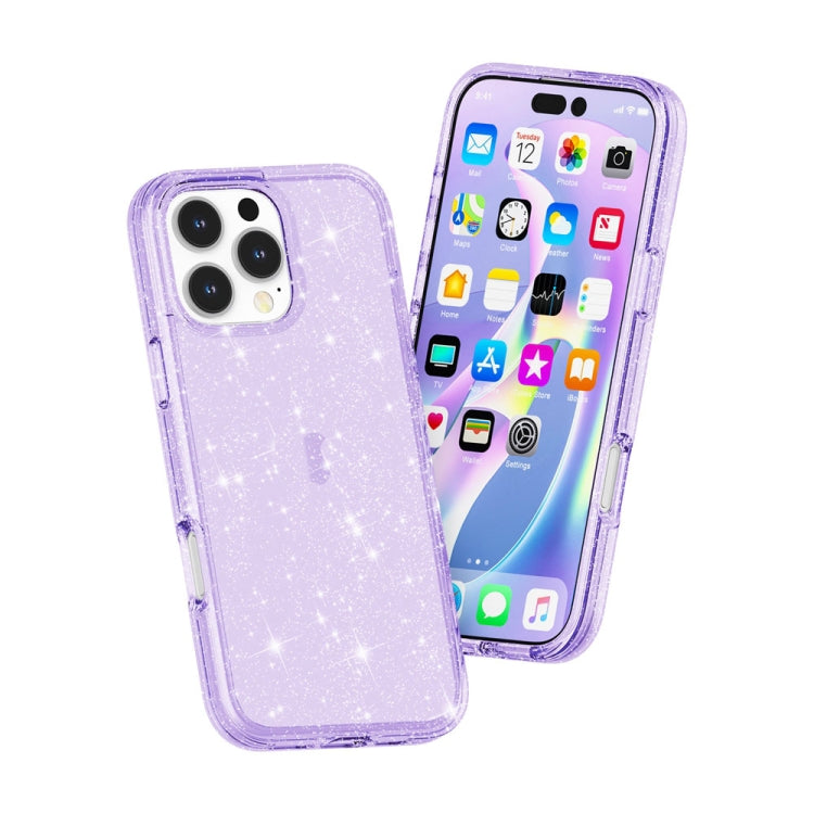 For iPhone 16 Pro Shockproof Terminator Glitter Powder Phone Case(Purple) by buy2fix