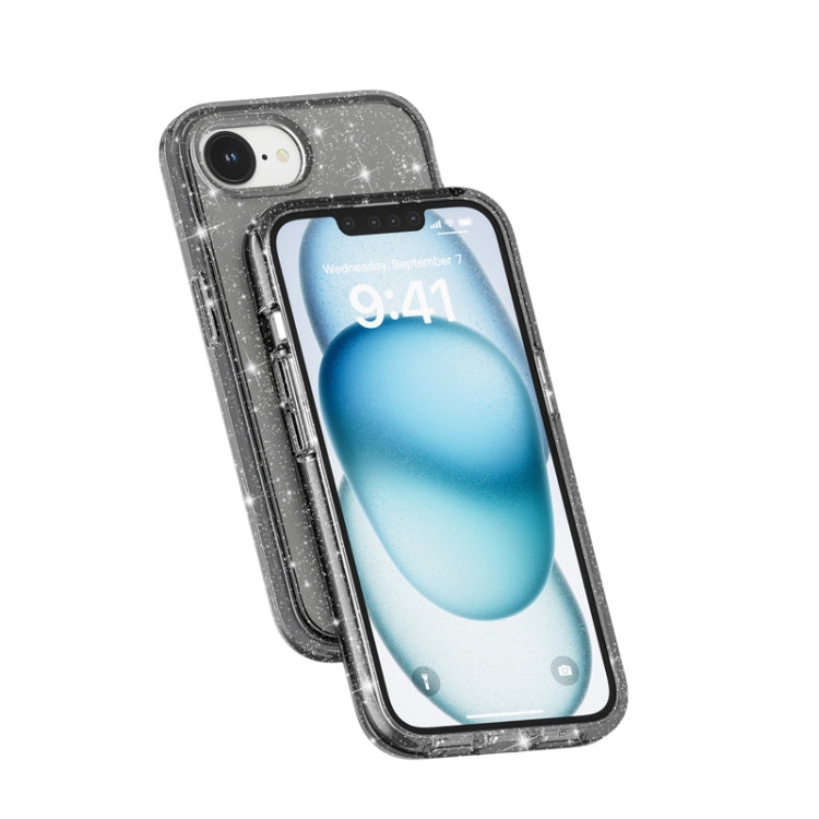 For iPhone 16e Shockproof Terminator Glitter Powder Phone Case(Black) - iPhone 16e Cases by buy2fix | Online Shopping UK | buy2fix