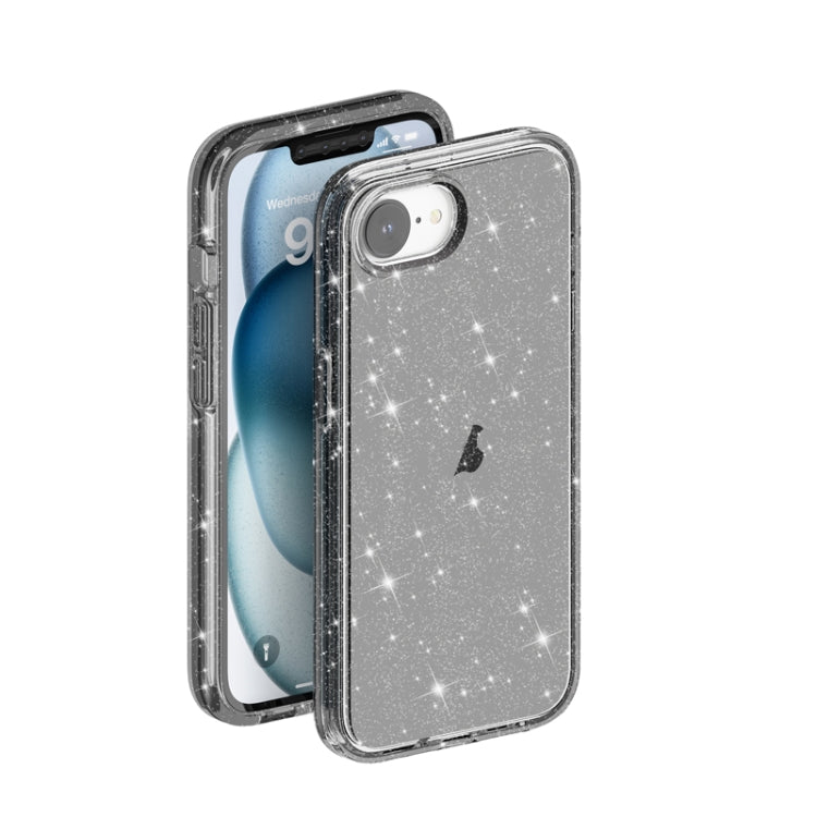For iPhone 16e Shockproof Terminator Glitter Powder Phone Case(Black) - iPhone 16e Cases by buy2fix | Online Shopping UK | buy2fix