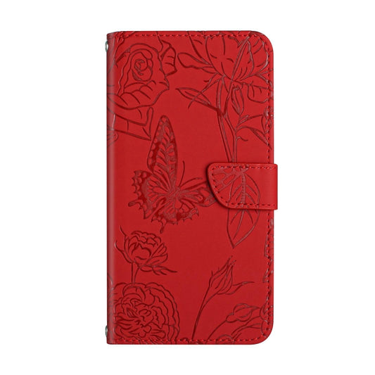 For OnePlus 12 5G Global Skin Feel Butterfly Peony Embossed Leather Phone Case(Red) - OnePlus Cases by buy2fix | Online Shopping UK | buy2fix