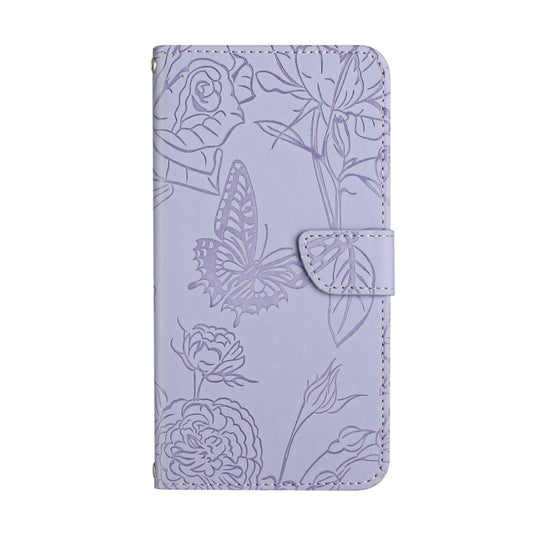 For OnePlus 12 5G Global Skin Feel Butterfly Peony Embossed Leather Phone Case(Purple) - OnePlus Cases by buy2fix | Online Shopping UK | buy2fix