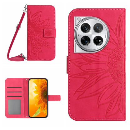 For OnePlus 12 5G Global Skin Feel Sun Flower Embossed Leather Phone Case with Lanyard(Rose Red) - OnePlus Cases by buy2fix | Online Shopping UK | buy2fix