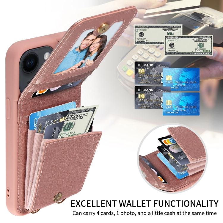 For iPhone 14 Plus Crossbody Lanyard Zipper Wallet Leather Phone Case(Rose Gold) - iPhone 14 Plus Cases by buy2fix | Online Shopping UK | buy2fix