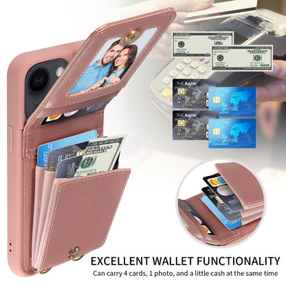 For iPhone 14 Plus Crossbody Lanyard Zipper Wallet Leather Phone Case(Rose Gold) - iPhone 14 Plus Cases by buy2fix | Online Shopping UK | buy2fix
