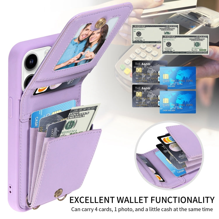 For iPhone 14 Pro Crossbody Lanyard Zipper Wallet Leather Phone Case(Purple) - iPhone 14 Pro Cases by buy2fix | Online Shopping UK | buy2fix