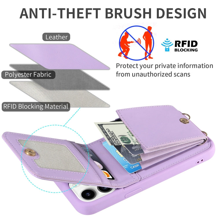 For iPhone 14 Pro Crossbody Lanyard Zipper Wallet Leather Phone Case(Purple) - iPhone 14 Pro Cases by buy2fix | Online Shopping UK | buy2fix