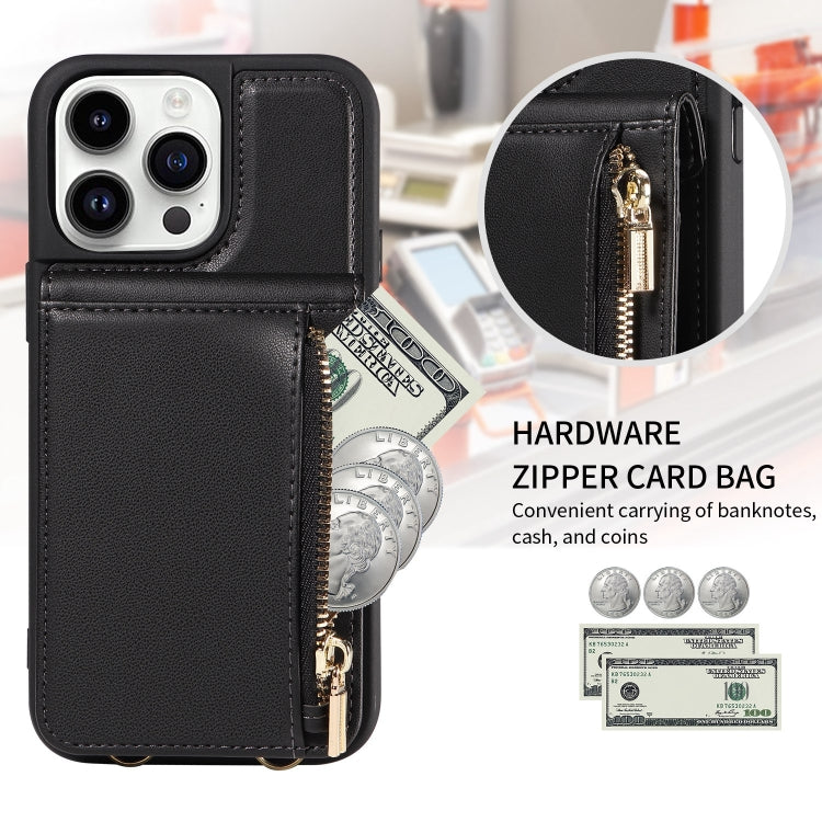 For iPhone 14 Pro Crossbody Lanyard Zipper Wallet Leather Phone Case(Black) - iPhone 14 Pro Cases by buy2fix | Online Shopping UK | buy2fix