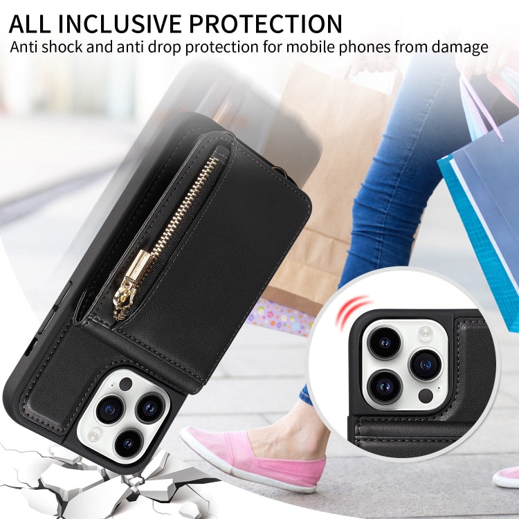 For iPhone 14 Pro Crossbody Lanyard Zipper Wallet Leather Phone Case(Black) - iPhone 14 Pro Cases by buy2fix | Online Shopping UK | buy2fix