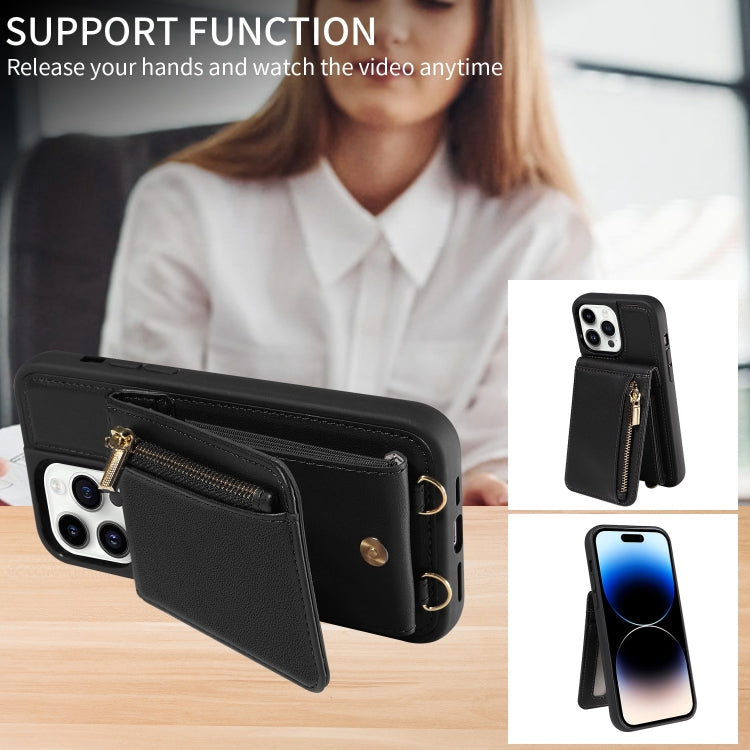 For iPhone 14 Pro Crossbody Lanyard Zipper Wallet Leather Phone Case(Black) - iPhone 14 Pro Cases by buy2fix | Online Shopping UK | buy2fix