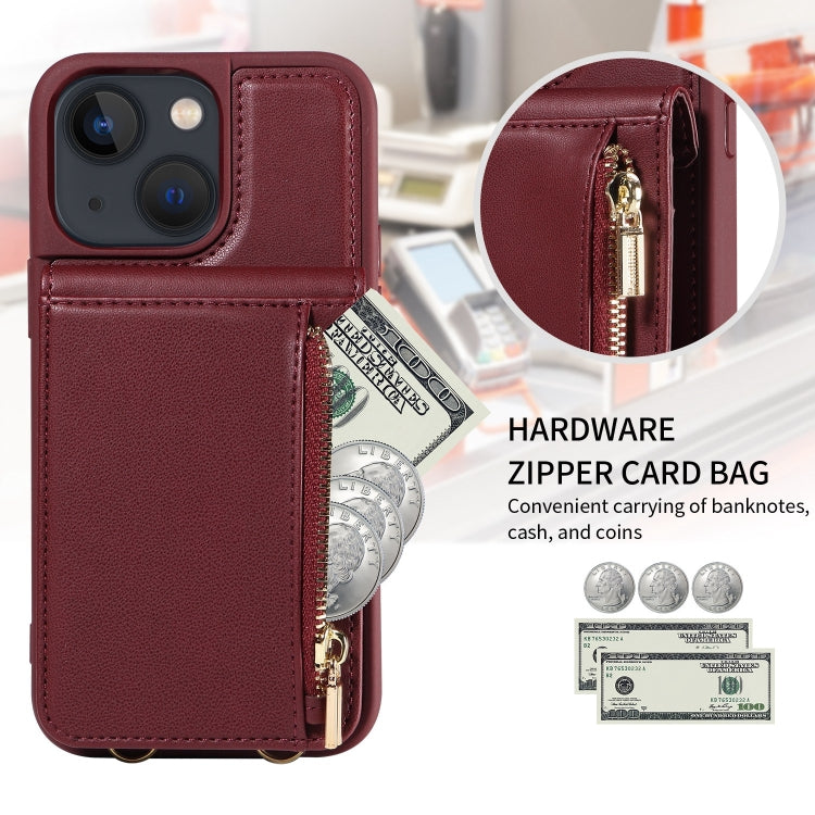For iPhone 13 Crossbody Lanyard Zipper Wallet Leather Phone Case(Wine Red) - iPhone 13 Cases by buy2fix | Online Shopping UK | buy2fix