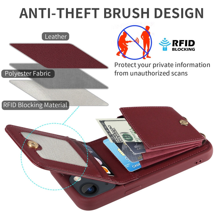 For iPhone 13 Crossbody Lanyard Zipper Wallet Leather Phone Case(Wine Red) - iPhone 13 Cases by buy2fix | Online Shopping UK | buy2fix
