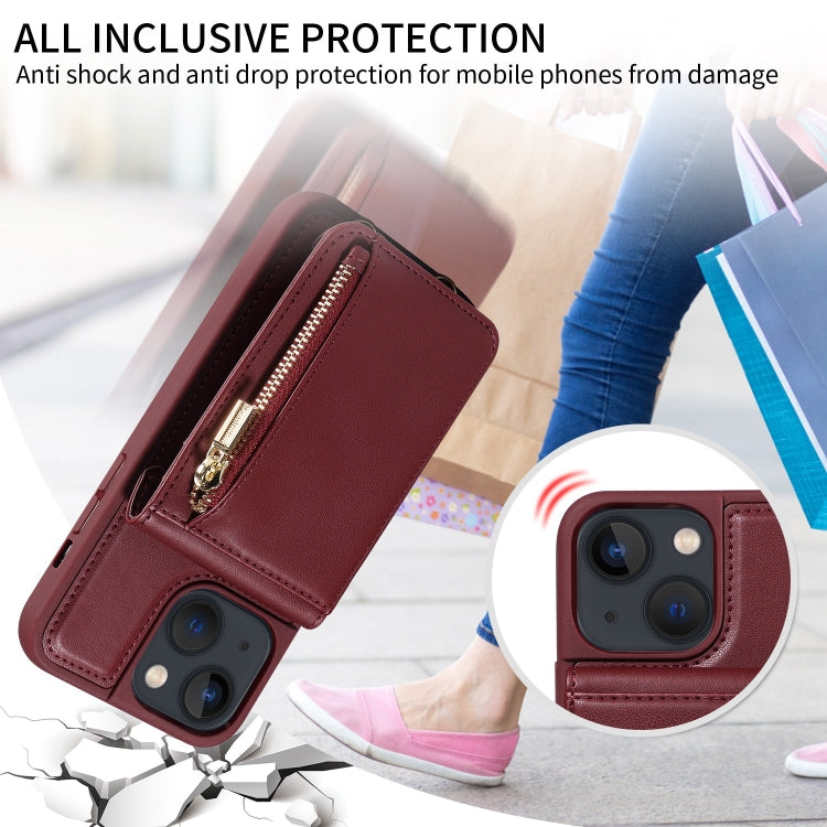 For iPhone 13 Crossbody Lanyard Zipper Wallet Leather Phone Case(Wine Red) - iPhone 13 Cases by buy2fix | Online Shopping UK | buy2fix