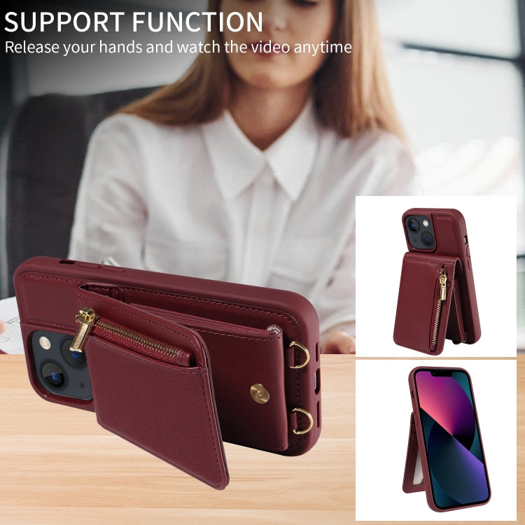 For iPhone 13 Crossbody Lanyard Zipper Wallet Leather Phone Case(Wine Red) - iPhone 13 Cases by buy2fix | Online Shopping UK | buy2fix
