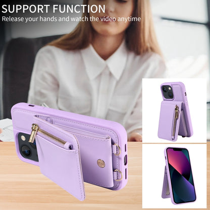 For iPhone 13 Crossbody Lanyard Zipper Wallet Leather Phone Case(Purple) - iPhone 13 Cases by buy2fix | Online Shopping UK | buy2fix