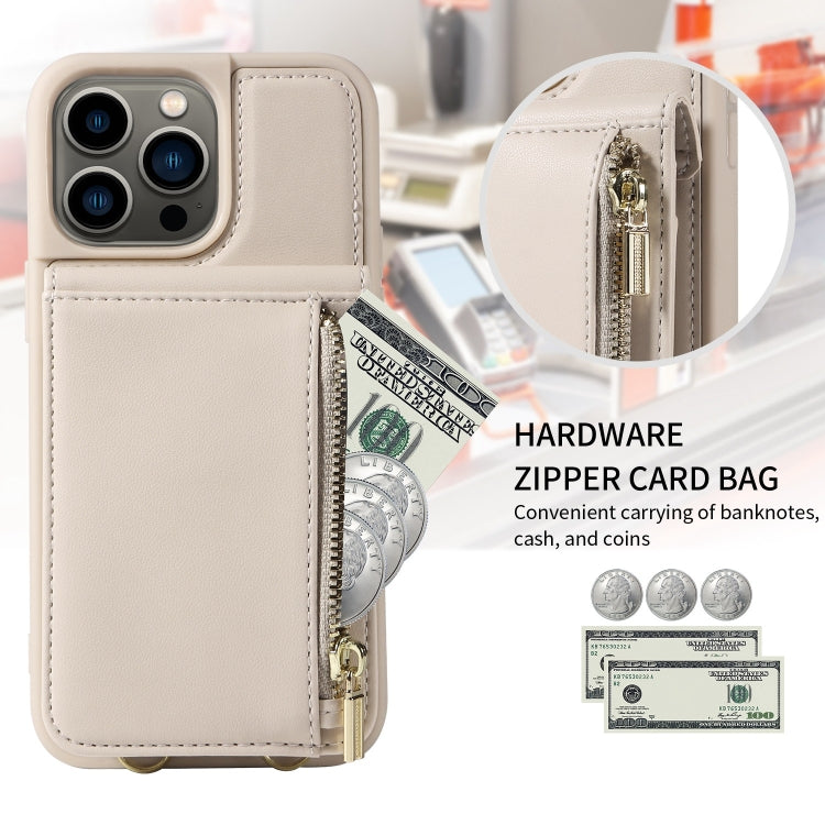 For iPhone 13 Pro Crossbody Lanyard Zipper Wallet Leather Phone Case(Beige) - iPhone 13 Pro Cases by buy2fix | Online Shopping UK | buy2fix
