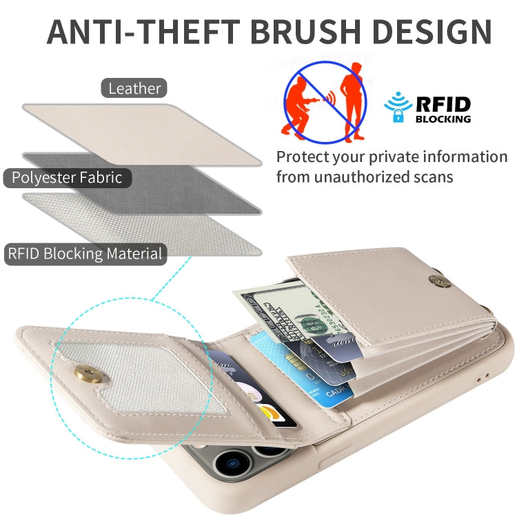 For iPhone 13 Pro Crossbody Lanyard Zipper Wallet Leather Phone Case(Beige) - iPhone 13 Pro Cases by buy2fix | Online Shopping UK | buy2fix