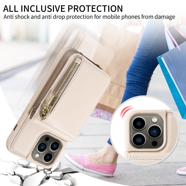 For iPhone 13 Pro Crossbody Lanyard Zipper Wallet Leather Phone Case(Beige) - iPhone 13 Pro Cases by buy2fix | Online Shopping UK | buy2fix