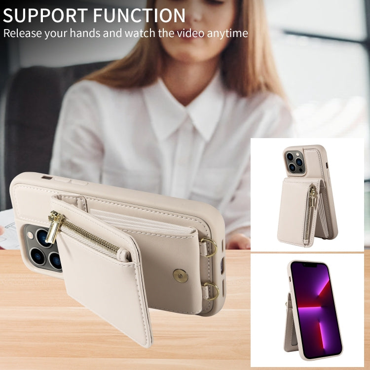 For iPhone 13 Pro Crossbody Lanyard Zipper Wallet Leather Phone Case(Beige) - iPhone 13 Pro Cases by buy2fix | Online Shopping UK | buy2fix