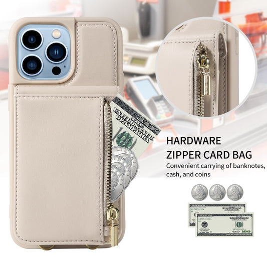 For iPhone 13 Pro Max Crossbody Lanyard Zipper Wallet Leather Phone Case(Beige) - iPhone 13 Pro Max Cases by buy2fix | Online Shopping UK | buy2fix
