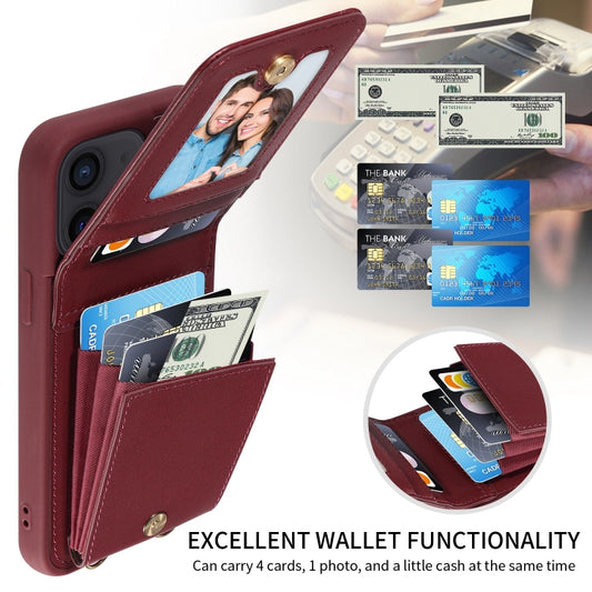 For iPhone 12 / 12 Pro Crossbody Lanyard Zipper Wallet Leather Phone Case(Wine Red) - iPhone 12 / 12 Pro Cases by buy2fix | Online Shopping UK | buy2fix