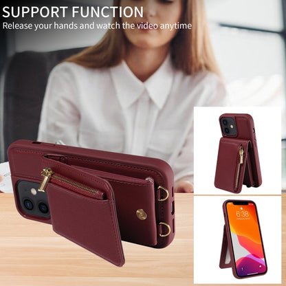 For iPhone 12 / 12 Pro Crossbody Lanyard Zipper Wallet Leather Phone Case(Wine Red) - iPhone 12 / 12 Pro Cases by buy2fix | Online Shopping UK | buy2fix