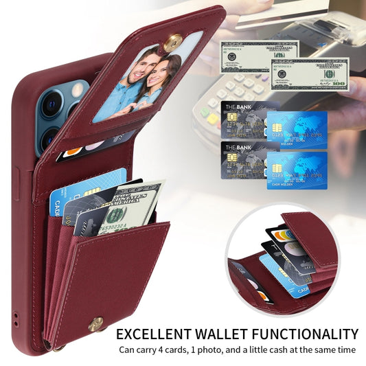 For iPhone 12 Pro Max Crossbody Lanyard Zipper Wallet Leather Phone Case(Wine Red) - iPhone 12 Pro Max Cases by buy2fix | Online Shopping UK | buy2fix
