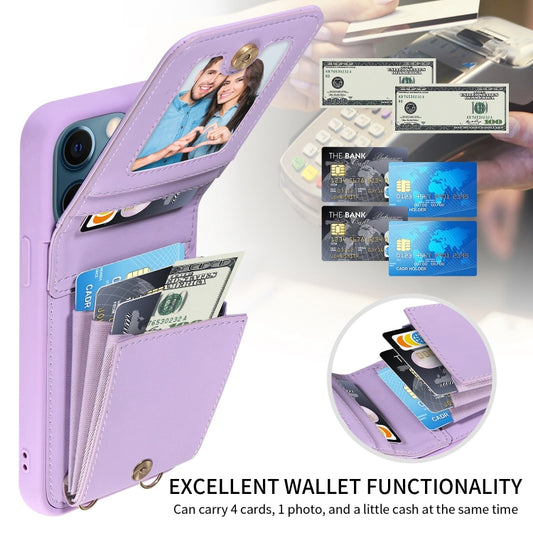 For iPhone 12 Pro Max Crossbody Lanyard Zipper Wallet Leather Phone Case(Purple) - iPhone 12 Pro Max Cases by buy2fix | Online Shopping UK | buy2fix