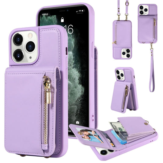 For iPhone 11 Pro Crossbody Lanyard Zipper Wallet Leather Phone Case(Purple) - iPhone 11 Pro Cases by buy2fix | Online Shopping UK | buy2fix