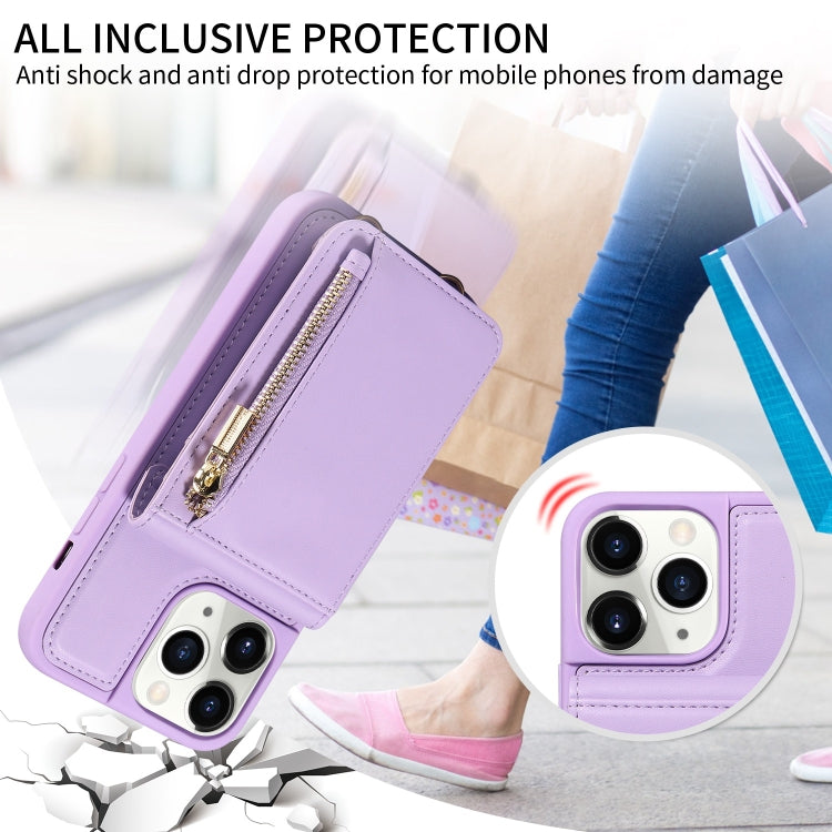 For iPhone 11 Pro Crossbody Lanyard Zipper Wallet Leather Phone Case(Purple) - iPhone 11 Pro Cases by buy2fix | Online Shopping UK | buy2fix