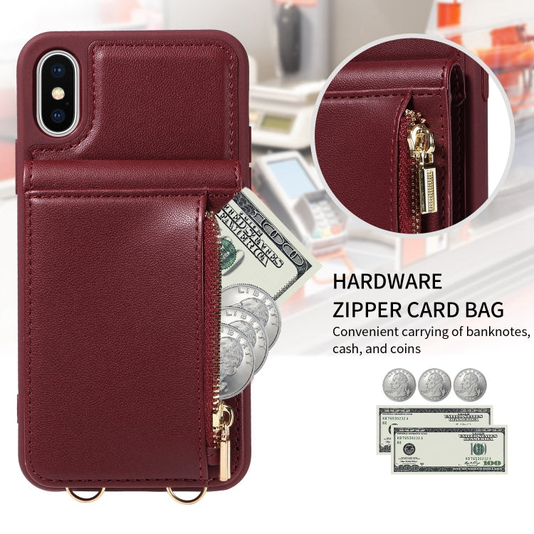 For iPhone X / XS Crossbody Lanyard Zipper Wallet Leather Phone Case(Wine Red) - More iPhone Cases by buy2fix | Online Shopping UK | buy2fix