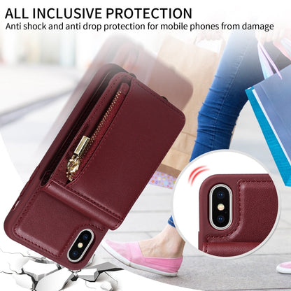 For iPhone X / XS Crossbody Lanyard Zipper Wallet Leather Phone Case(Wine Red) - More iPhone Cases by buy2fix | Online Shopping UK | buy2fix