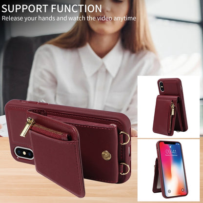 For iPhone X / XS Crossbody Lanyard Zipper Wallet Leather Phone Case(Wine Red) - More iPhone Cases by buy2fix | Online Shopping UK | buy2fix