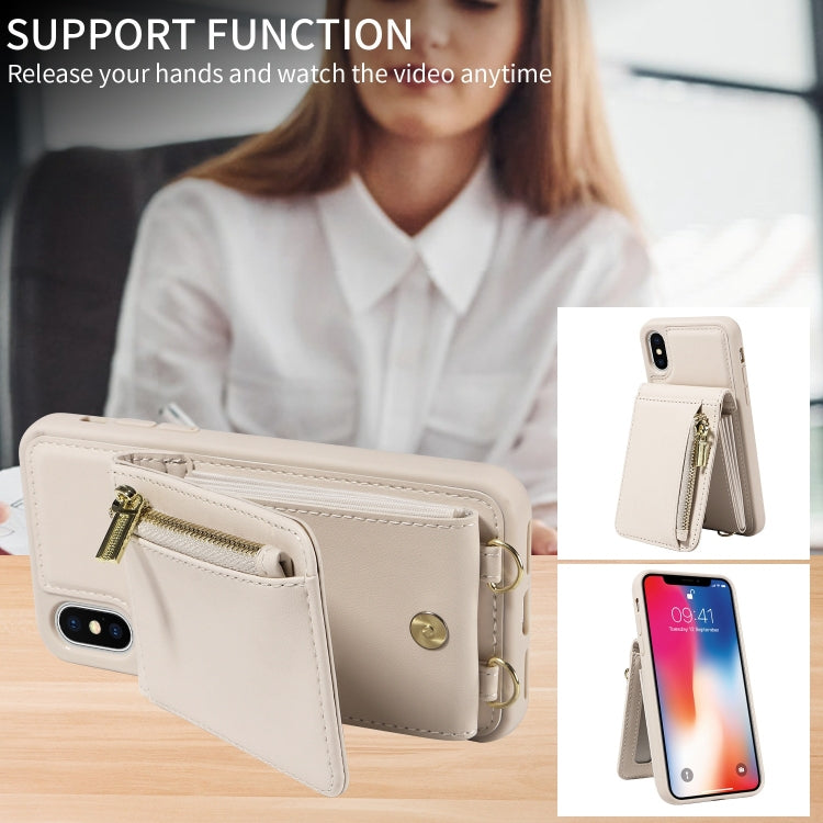 For iPhone X / XS Crossbody Lanyard Zipper Wallet Leather Phone Case(Beige) - More iPhone Cases by buy2fix | Online Shopping UK | buy2fix