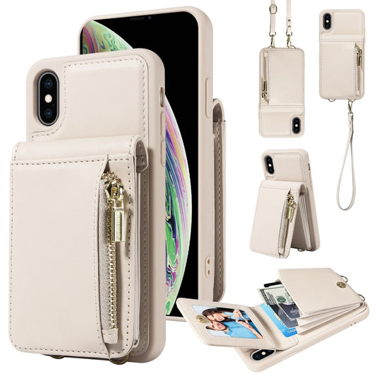 For iPhone XS Max Crossbody Lanyard Zipper Wallet Leather Phone Case(Beige) - More iPhone Cases by buy2fix | Online Shopping UK | buy2fix