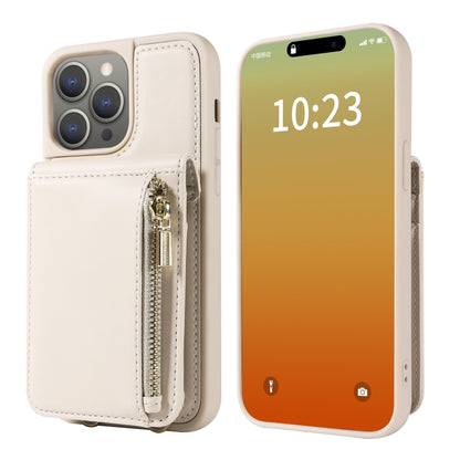 For iPhone 15 Pro Max Crossbody Lanyard Zipper Wallet Leather Phone Case(Beige) - iPhone 15 Pro Max Cases by buy2fix | Online Shopping UK | buy2fix