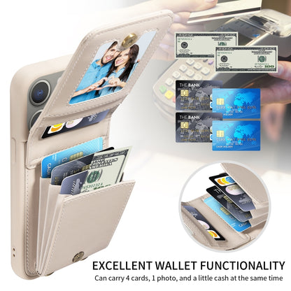 For iPhone 15 Pro Max Crossbody Lanyard Zipper Wallet Leather Phone Case(Beige) - iPhone 15 Pro Max Cases by buy2fix | Online Shopping UK | buy2fix