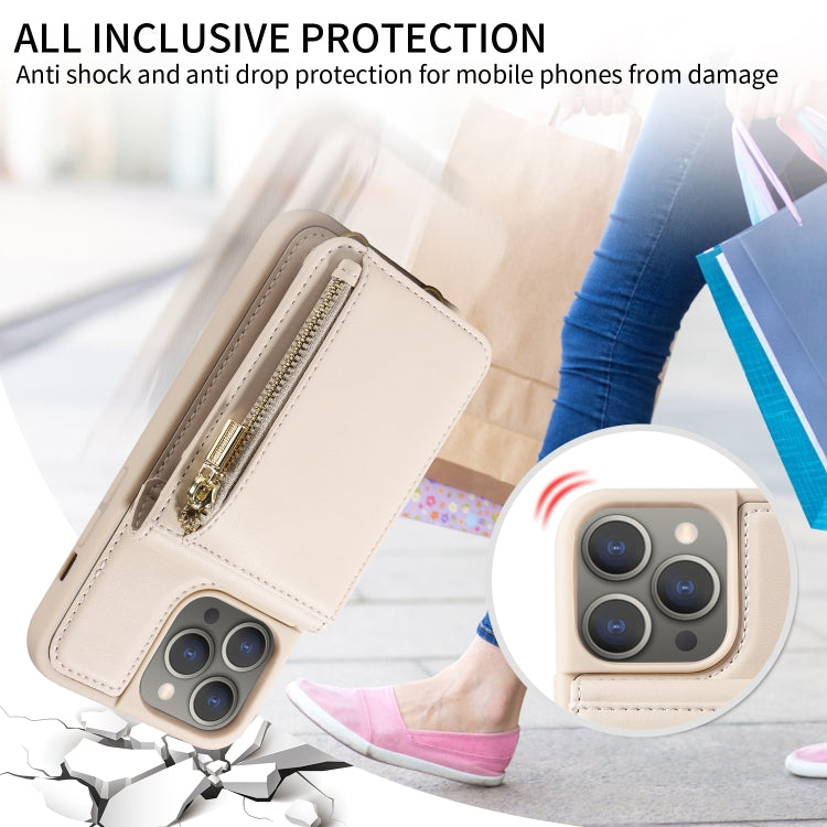 For iPhone 15 Pro Max Crossbody Lanyard Zipper Wallet Leather Phone Case(Beige) - iPhone 15 Pro Max Cases by buy2fix | Online Shopping UK | buy2fix
