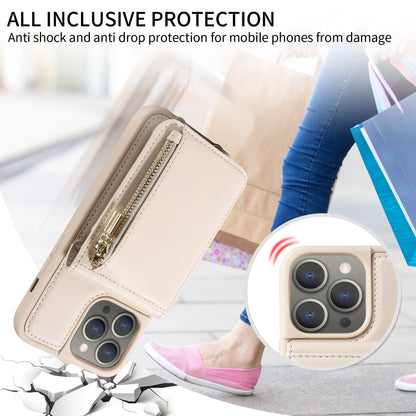 For iPhone 15 Pro Max Crossbody Lanyard Zipper Wallet Leather Phone Case(Beige) - iPhone 15 Pro Max Cases by buy2fix | Online Shopping UK | buy2fix