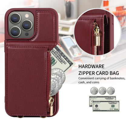 For iPhone 15 Pro Max Crossbody Lanyard Zipper Wallet Leather Phone Case(Wine Red) - iPhone 15 Pro Max Cases by buy2fix | Online Shopping UK | buy2fix