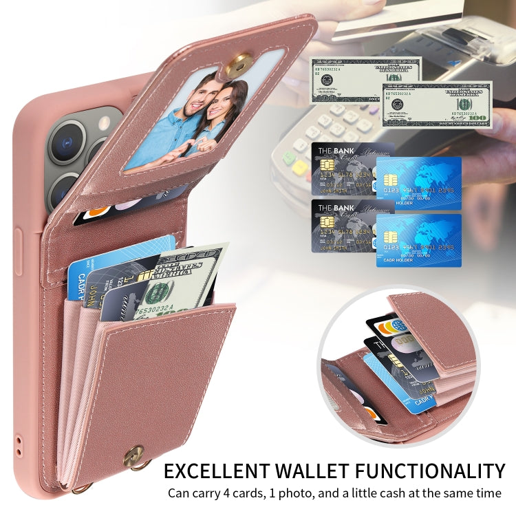 For iPhone 15 Pro Max Crossbody Lanyard Zipper Wallet Leather Phone Case(Rose Gold) - iPhone 15 Pro Max Cases by buy2fix | Online Shopping UK | buy2fix