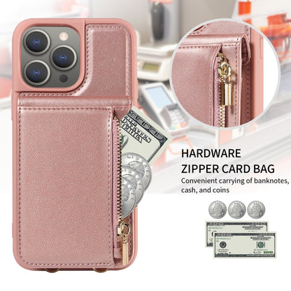 For iPhone 15 Pro Max Crossbody Lanyard Zipper Wallet Leather Phone Case(Rose Gold) - iPhone 15 Pro Max Cases by buy2fix | Online Shopping UK | buy2fix