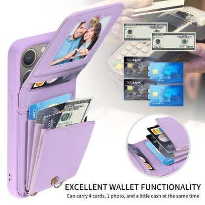 For iPhone 15 Pro Max Crossbody Lanyard Zipper Wallet Leather Phone Case(Purple) - iPhone 15 Pro Max Cases by buy2fix | Online Shopping UK | buy2fix