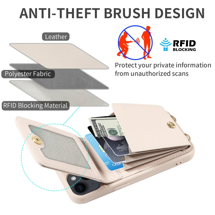 For iPhone 15 Pro Crossbody Lanyard Zipper Wallet Leather Phone Case(Beige) - iPhone 15 Pro Cases by buy2fix | Online Shopping UK | buy2fix