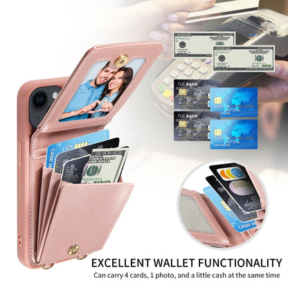 For iPhone 15 Pro Crossbody Lanyard Zipper Wallet Leather Phone Case(Rose Gold) - iPhone 15 Pro Cases by buy2fix | Online Shopping UK | buy2fix