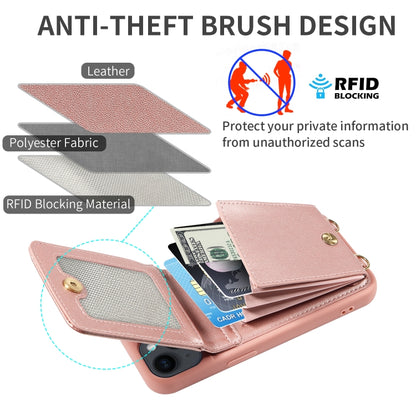 For iPhone 15 Pro Crossbody Lanyard Zipper Wallet Leather Phone Case(Rose Gold) - iPhone 15 Pro Cases by buy2fix | Online Shopping UK | buy2fix