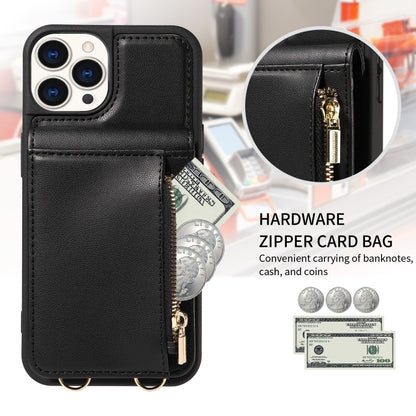 For iPhone 15 Pro Crossbody Lanyard Zipper Wallet Leather Phone Case(Black) - iPhone 15 Pro Cases by buy2fix | Online Shopping UK | buy2fix