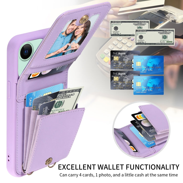 For iPhone 15 Plus Crossbody Lanyard Zipper Wallet Leather Phone Case(Purple) - iPhone 15 Plus Cases by buy2fix | Online Shopping UK | buy2fix