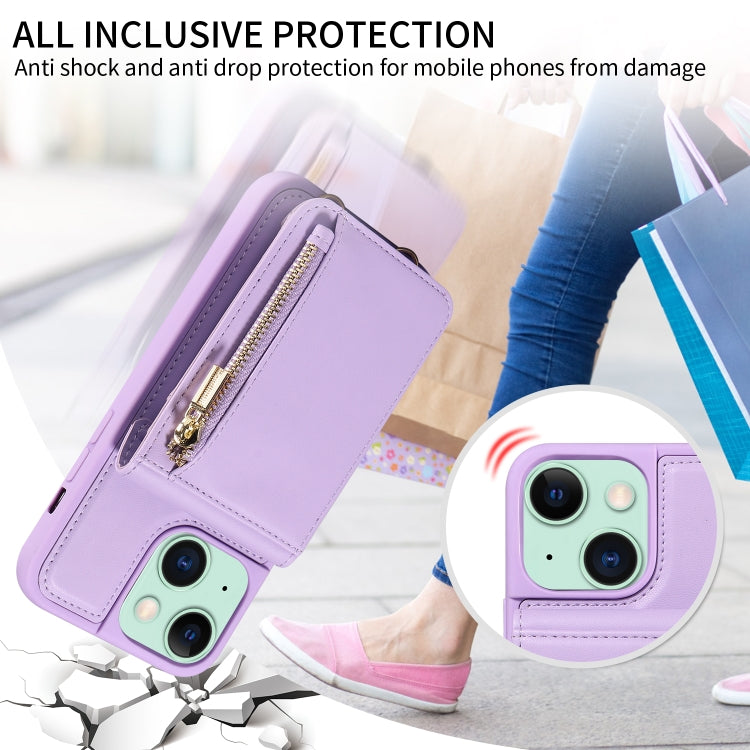 For iPhone 15 Plus Crossbody Lanyard Zipper Wallet Leather Phone Case(Purple) - iPhone 15 Plus Cases by buy2fix | Online Shopping UK | buy2fix