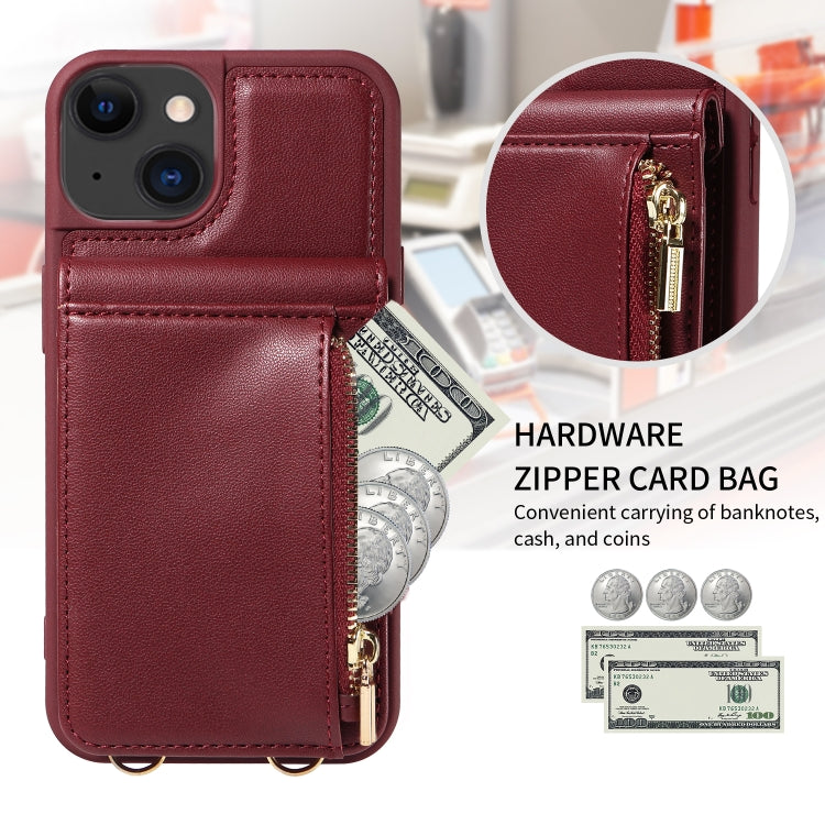 For iPhone 15 Crossbody Lanyard Zipper Wallet Leather Phone Case(Wine Red) - iPhone 15 Cases by buy2fix | Online Shopping UK | buy2fix