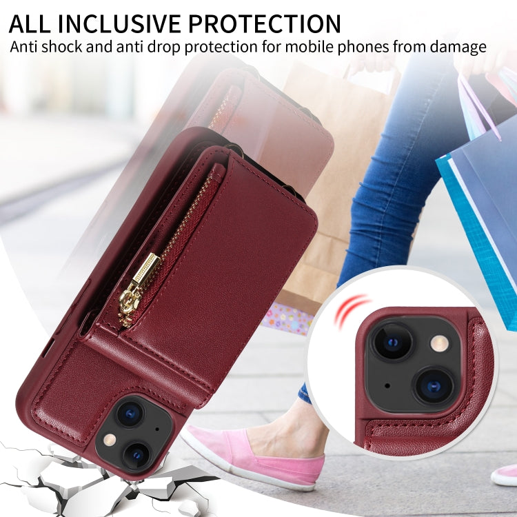 For iPhone 15 Crossbody Lanyard Zipper Wallet Leather Phone Case(Wine Red) - iPhone 15 Cases by buy2fix | Online Shopping UK | buy2fix
